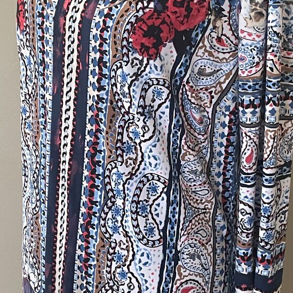 Beige By ECI Floral Dress Size 8 Split Neck Long Sleeve Shift Dress Red Colorful - Picture 9 of 15